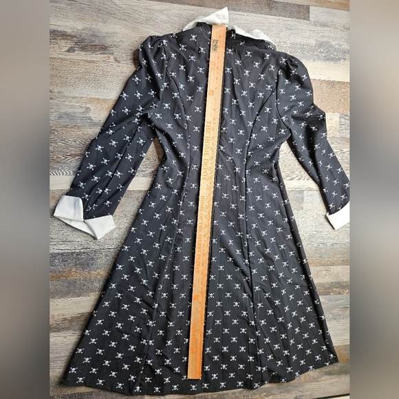 HALLOWEEN - Wednesday Adam's Costume Small Black Dress White collar skulls - Picture 6 of 8